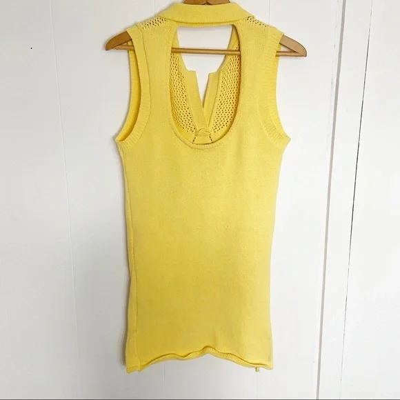 Zara yellow knit sleeveless sweater dress collared open back large - Picture 5 of 7